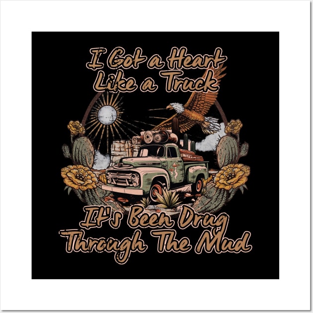 Retro I Got A Heart Like A Truck Lover Gifts Wall Art by DesignDRart